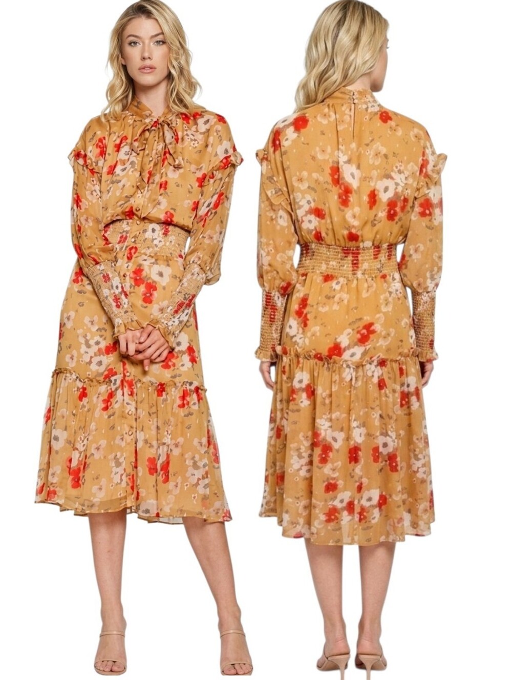 WALTER BAKER "Artur" Poppy Paradise Chiffon Midi Dress - Size XL